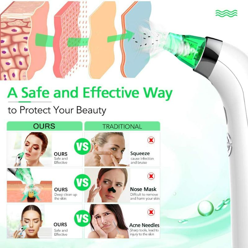 Photo 3 of Pore Vacuum Blackhead Remover - Upgraded Pore Cleanser Blackhead Removal Rechargeable Face Vacuum Comedone Whitehead Extractor Tool with 5 Adjustable Levels of Suction Power and 4 Porbes