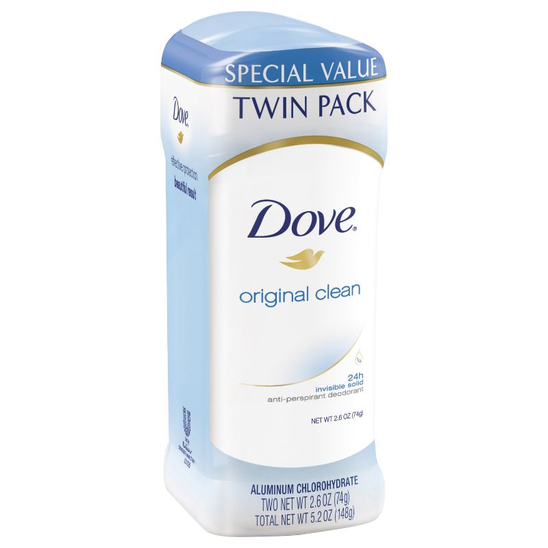 Photo 1 of Dove Invisible Solid Antiperspirant Deodorant Stick Original Clean for All Day Underarm Sweat & Odor Protection for Women 2.6 Oz 2 Count Expired