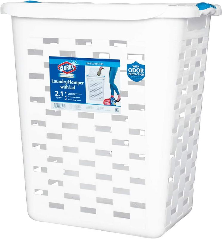 Photo 1 of Clorox Plastic Laundry Baskets with Antimicrobial Protection, 2 Pack | Heavy Duty Hamper with Odor Control | Tall Rectangular Clothing Storage with Handles, Large No Lid New