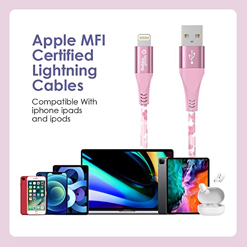 Photo 2 of Gabba Goods 4FT Lightning Sync & Charge Cable- Cherry Blossom MFi Certified USB Charging Cable High Speed Data Sync Transfer Cord 