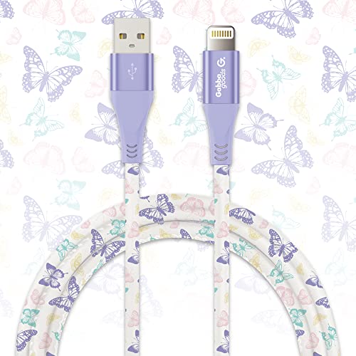 Photo 2 of Gabba Goods 10FT Lightning Sync & Charge Cable- Pastel Butterfly MFi Certified USB Charging Cable High Speed Data Sync Transfer Cord
