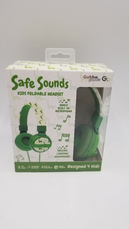 Photo 2 of Gabba Goods SafeSounds - Kids Green Dino Printed Volume-Limiting Wired Headphones