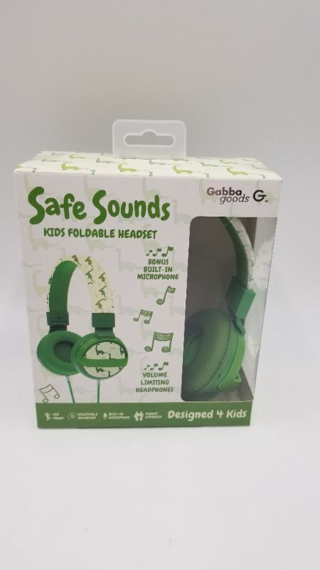 Photo 1 of Gabba Goods SafeSounds - Kids Green Dino Printed Volume-Limiting Wired Headphones