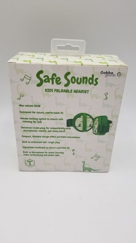 Photo 3 of Gabba Goods SafeSounds - Kids Green Dino Printed Volume-Limiting Wired Headphones
