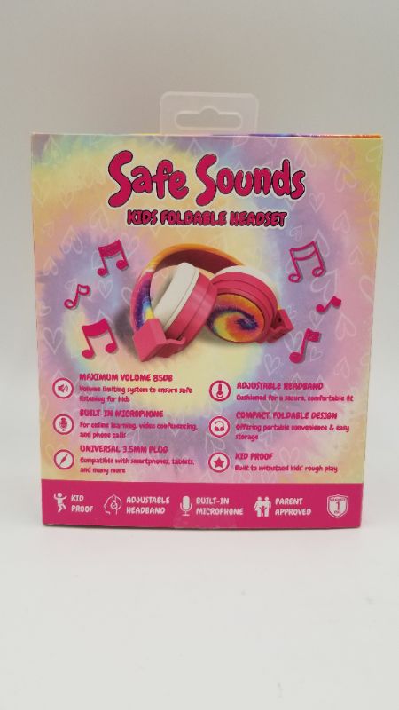 Photo 2 of Gabba Goods Safe Sounds Kids Foldable Headset Tie Dye With Hearts 