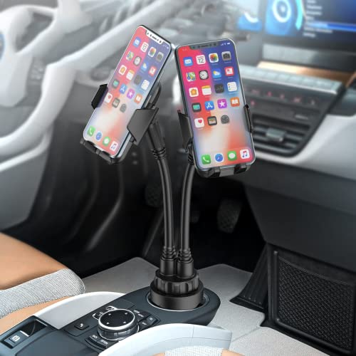 Photo 2 of Gabba Goods Dual Phone Holder for Car Cup Holder – Long Flexible Neck, 360° Rotatable Car Phone Mount - Adjustable Cell Phone Cup Holder, Universal