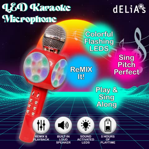 Photo 3 of Gabba Goods Karaoke LED Karaoke Microphone Speaker Bluetooth Hand Held Karaoke Mic with Echo Effect Sing Along and Record Your Self. (Red)