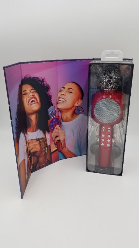 Photo 5 of Gabba Goods Karaoke LED Karaoke Microphone Speaker Bluetooth Hand Held Karaoke Mic with Echo Effect Sing Along and Record Your Self. (Red)