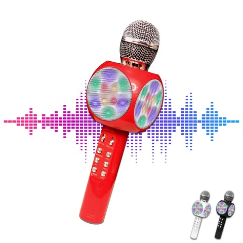 Photo 2 of Gabba Goods Karaoke LED Karaoke Microphone Speaker Bluetooth Hand Held Karaoke Mic with Echo Effect Sing Along and Record Your Self. (Red)