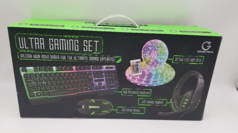 Photo 2 of Ultra Gaming Set Wired Gaming Keyboard and Mouse Headset Combo,Rainbow LED Backlit Wired Keyboard,Over Ear Headphone with Mic, Rgb Wired Mouse 10ft Led light Strip(Black)