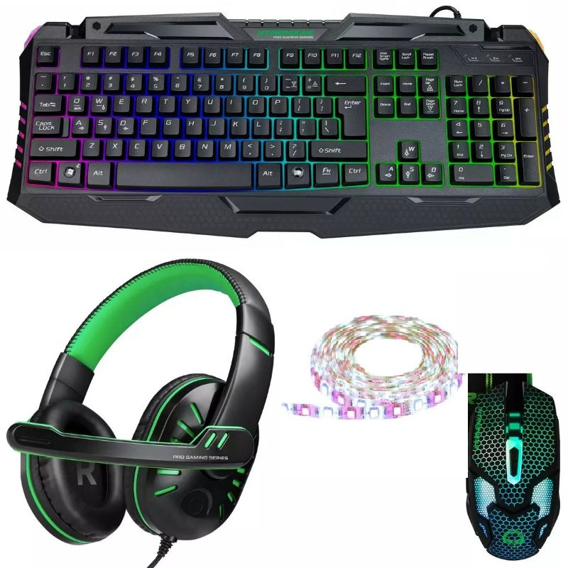 Photo 1 of Ultra Gaming Set Wired Gaming Keyboard and Mouse Headset Combo,Rainbow LED Backlit Wired Keyboard,Over Ear Headphone with Mic, Rgb Wired Mouse 10ft Led light Strip(Black)