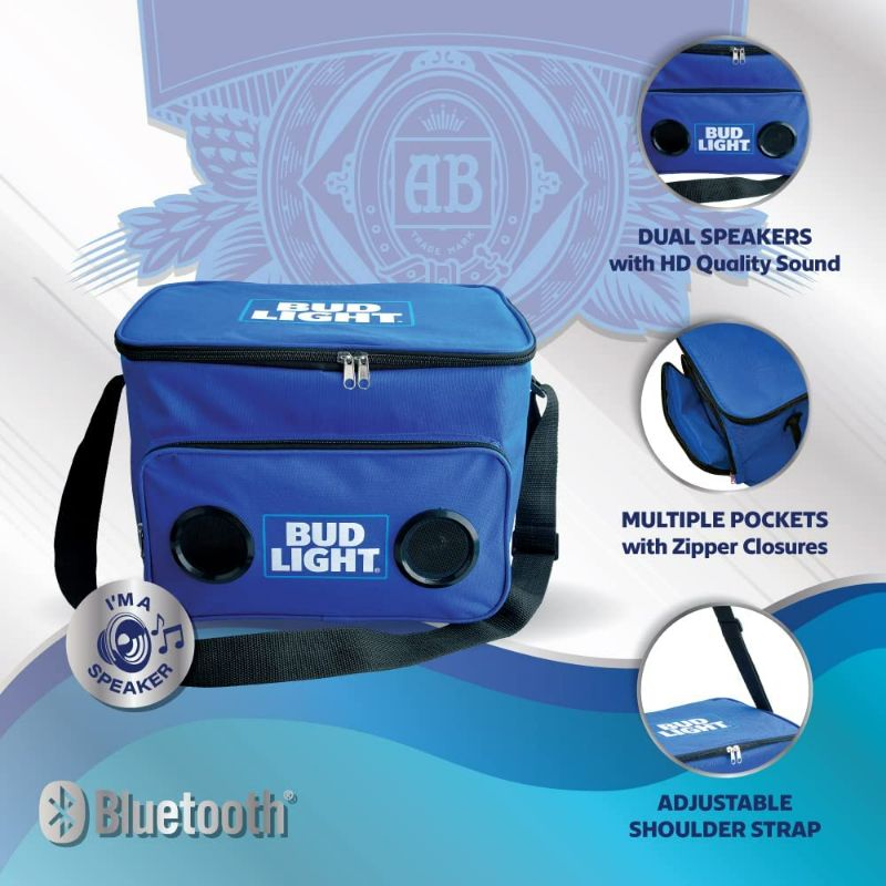 Photo 6 of Bud Light Soft Cooler Bluetooth Speaker Portable Travel Cooler with Built in Speakers BudLight Wireless Speaker Cool Ice Pack Cold Beer Stereo for Apple iPhone, Samsung Galaxy