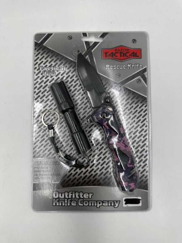 Photo 1 of OUTFITTER KNIFE CO TACTICAL RESUR KNIFE WITH TACTICAL LED FLASHLIGHT PRECISION STAINLESS STEEL NEW