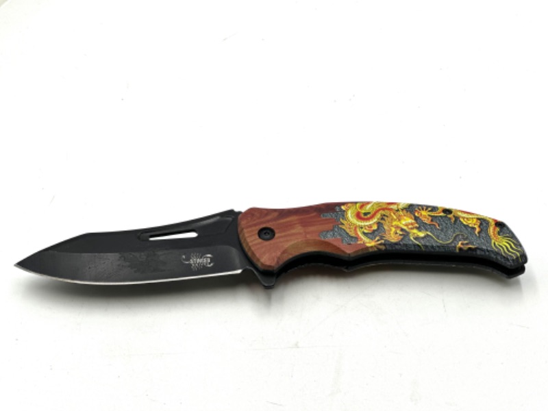 Photo 1 of WOODEN AND DRAGON DESIGN POCKET KNIFE NEW 