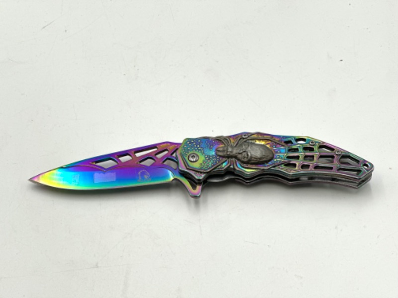 Photo 1 of FALCON POCKET KNIFE SPIDER WEB OIL SLICK NEW