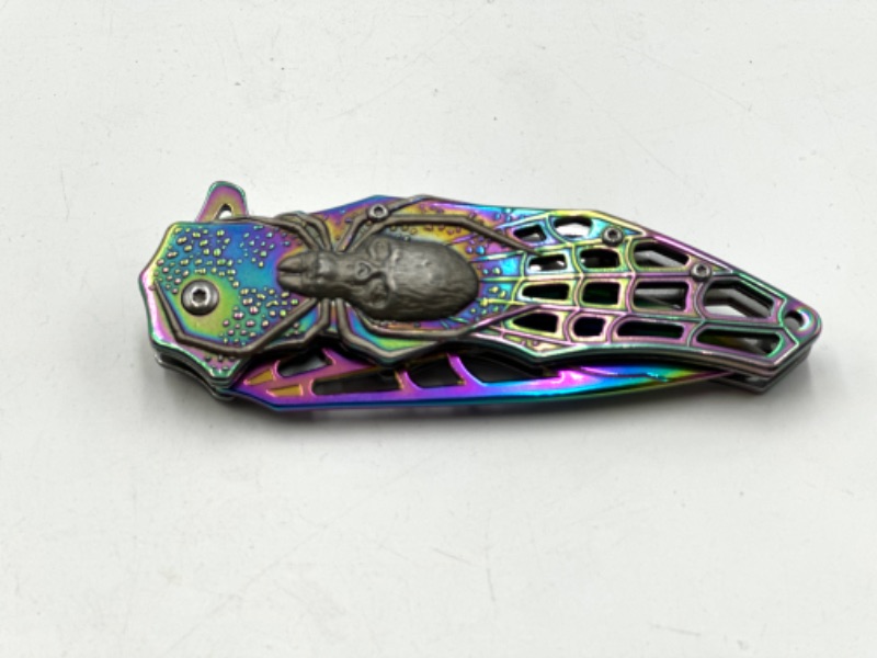 Photo 2 of FALCON POCKET KNIFE SPIDER WEB OIL SLICK NEW