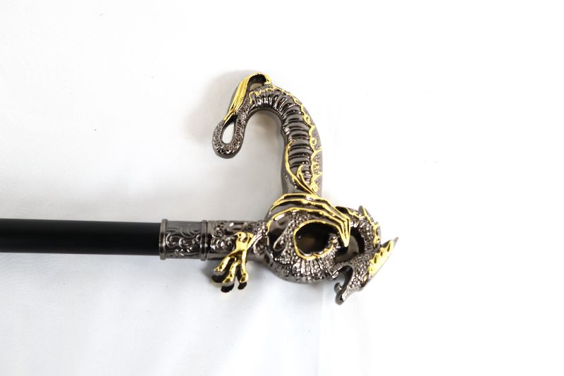 Photo 2 of 35.5 INCH SILVER AND YELLOW DRAGON CAIN WITH 12 INCH BLADE NEW