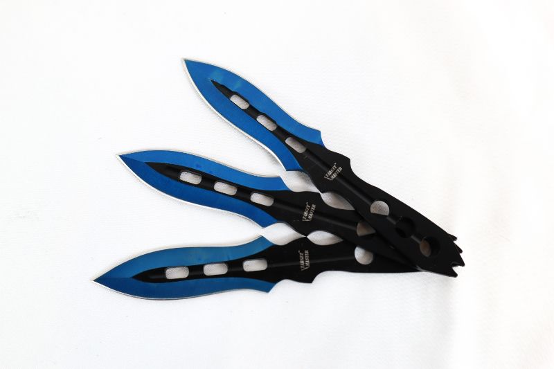 Photo 1 of BLUE AND BLACK 6 INCH THROWING KNIVES 3 PACK NEW