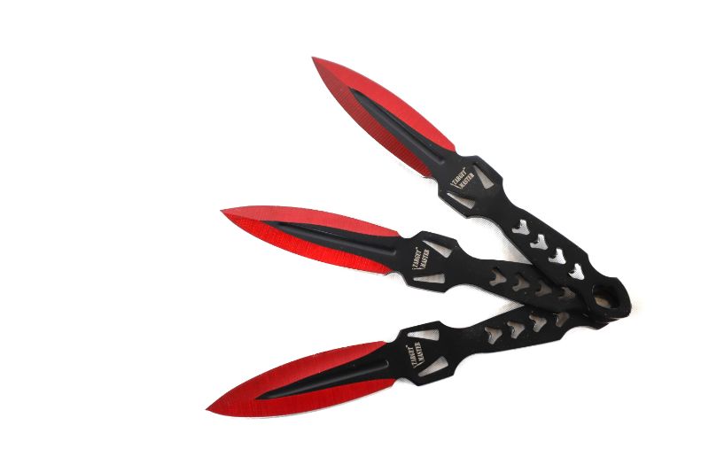 Photo 1 of 3 SET RED AND BLACK THROWING KNIVES 6 INCH NEW