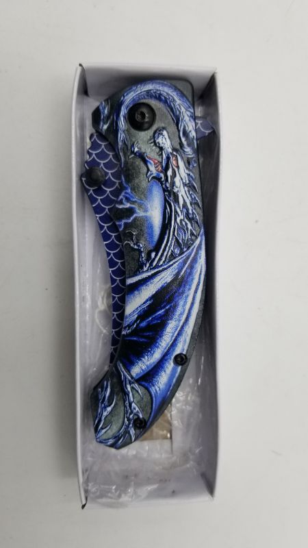 Photo 3 of 4.5 INCH BLUE DRAGONSCALE POCKET KNIFE NEW 