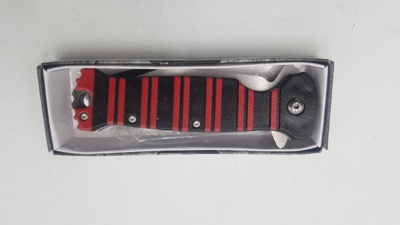 Photo 3 of 4.75 INCH RED STRIPE CLIP POCKET KNIFE NEW