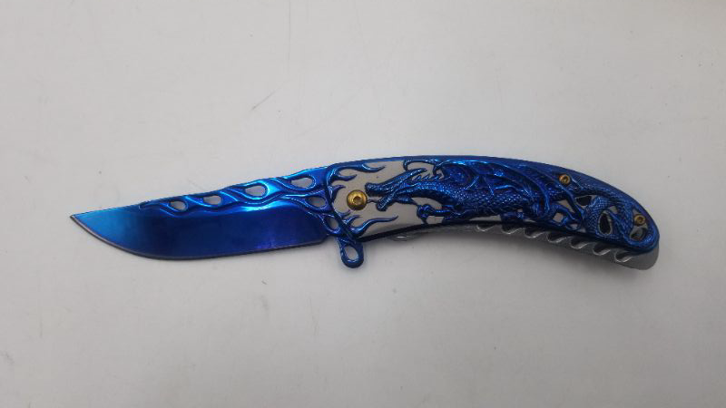 Photo 1 of 5 INCH BLUE DRAGON TITANIUM  POCKET BLADE NEW 