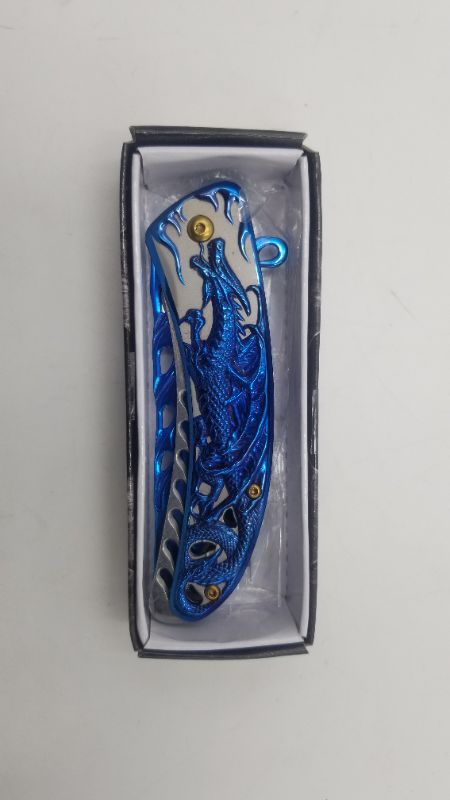 Photo 3 of 5 INCH BLUE DRAGON TITANIUM  POCKET BLADE NEW 