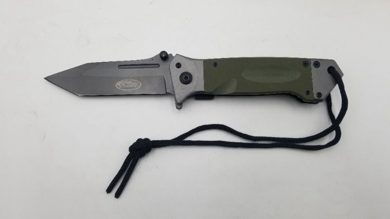 Photo 1 of 8.5 INCH POCKET KNIFE ARMY GREEN WITH WRIST STRAP NEW 