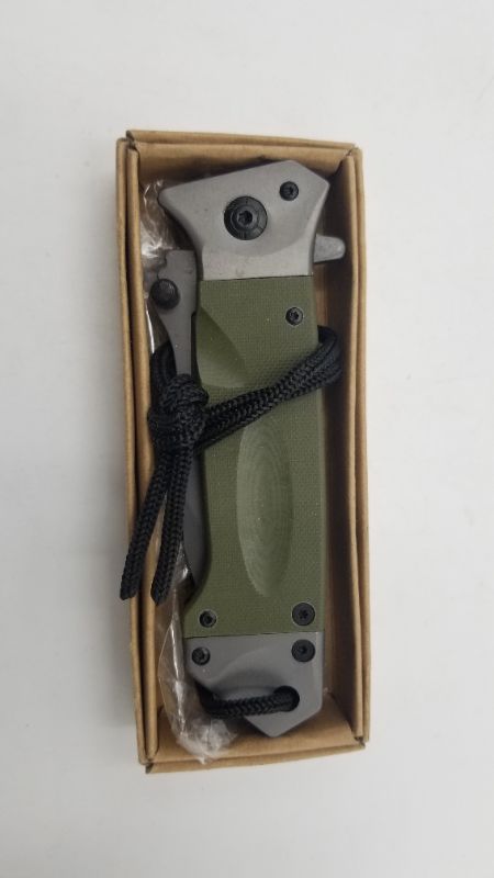 Photo 3 of 8.5 INCH POCKET KNIFE ARMY GREEN WITH WRIST STRAP NEW 