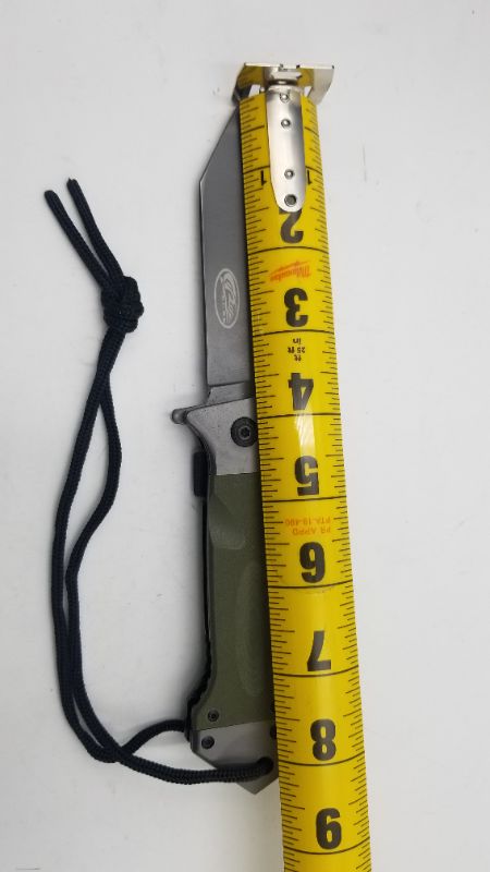 Photo 2 of 8.5 INCH POCKET KNIFE ARMY GREEN WITH WRIST STRAP NEW 