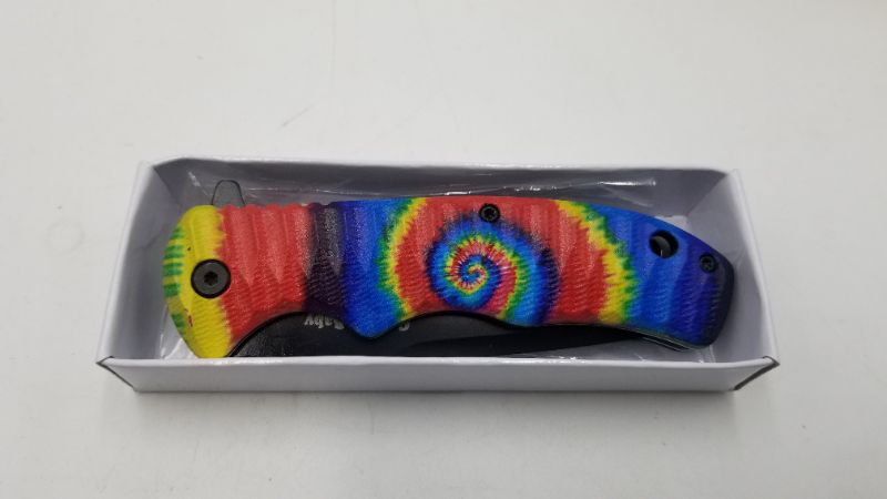 Photo 3 of 4.75 INCH BLADE SUNSHINE TIE DYE POCKET KNIFE NEW