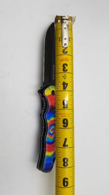 Photo 2 of 4.75 INCH BLADE SUNSHINE TIE DYE POCKET KNIFE NEW