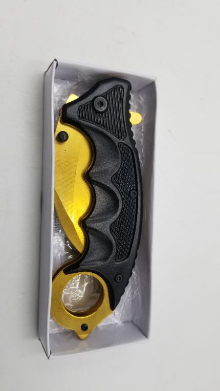 Photo 3 of 5.25 INCH GOLD KARAMBIT KNIFE NEW 