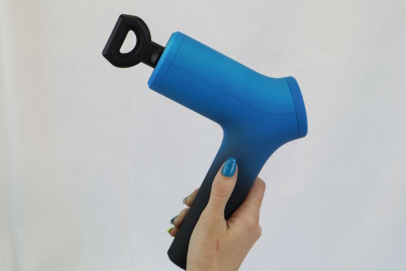 Photo 2 of BCORE MASSAGE GUN CHARGES 6 HOURS FOR FULL POWER 10 SPEED LEVELS 6 ADJUSTABLE HEADS FOR UPPER BODY OR LOWER BODY COLOR BLUE AND WHITE NEW 