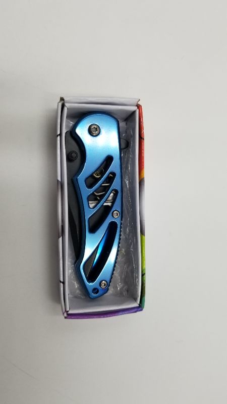 Photo 2 of  6 Inch Blue Titanium Liner Lock EDC Folding Knife New