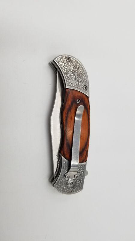Photo 3 of 4.5 Inch Engraved Bol Wood Handle Pocket Knife New