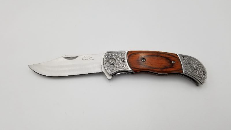 Photo 1 of 4.5 Inch Engraved Bol Wood Handle Pocket Knife New