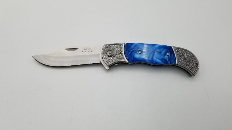 Photo 1 of Engraved Bol Blue Clip Knife 4 Inch Blade New