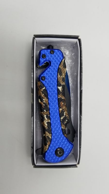 Photo 3 of Wrecker Blue 5 Inch Bloade Handle Pocket Knife With Seatblet Cutter and Window Breaker New