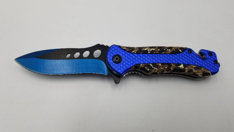 Photo 1 of Wrecker Blue 5 Inch Bloade Handle Pocket Knife With Seatblet Cutter and Window Breaker New