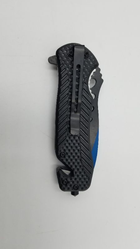 Photo 2 of Wrecker Blue 5 Inch Bloade Handle Pocket Knife With Seatblet Cutter and Window Breaker New