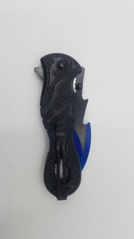 Photo 3 of 9 INCH DEAD WALKER DRAGON TAIL BLUE & BLACK FANTASY POCKET KNIFE NEW