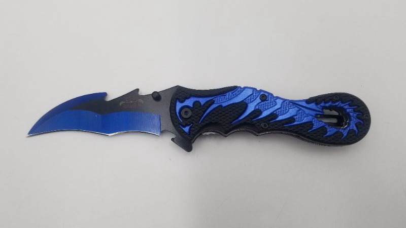 Photo 2 of 9 INCH DEAD WALKER DRAGON TAIL BLUE & BLACK FANTASY POCKET KNIFE NEW