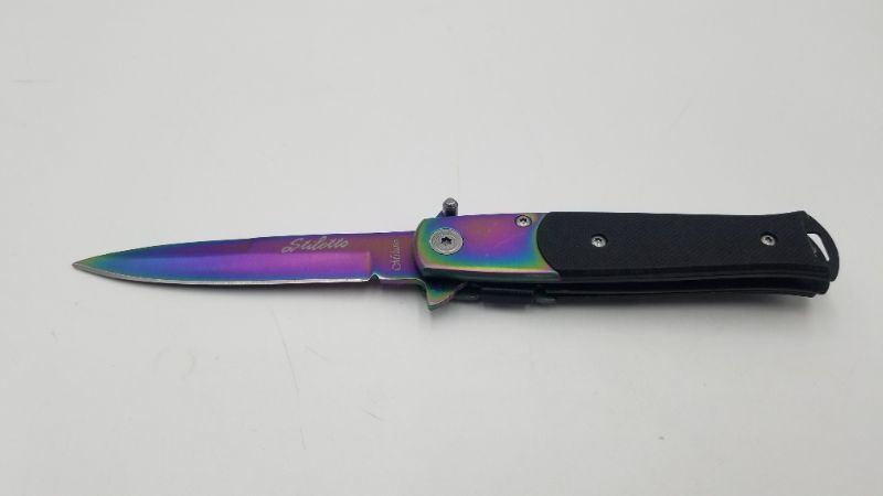 Photo 1 of Stiletto Oil Slick Pocket Knife New