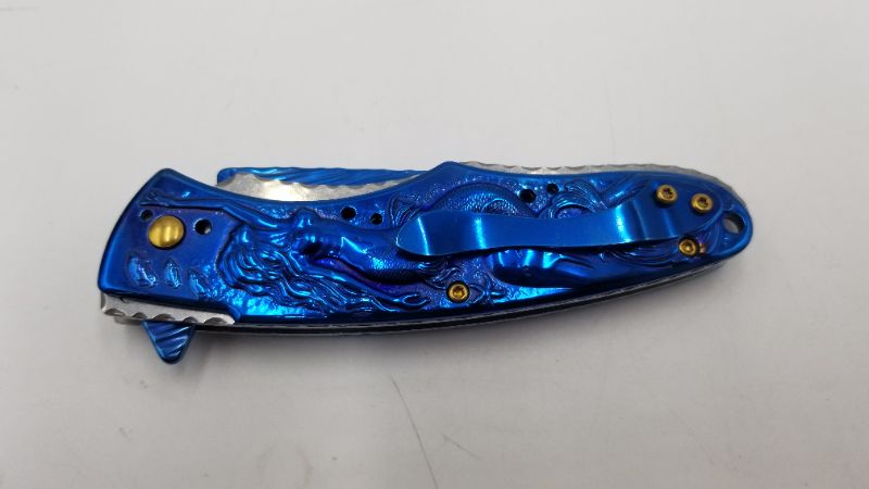 Photo 2 of Spring Assisted Opening Liner-Lock Blue Mermaid Folding EDC Knife 4.5 Inch New