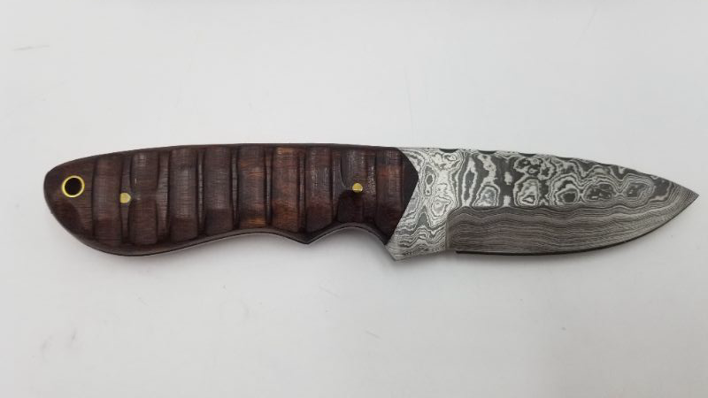 Photo 1 of 8.5 INCH GROOVED WOOD DAMASCUS HUNTING KNIFE NEW 