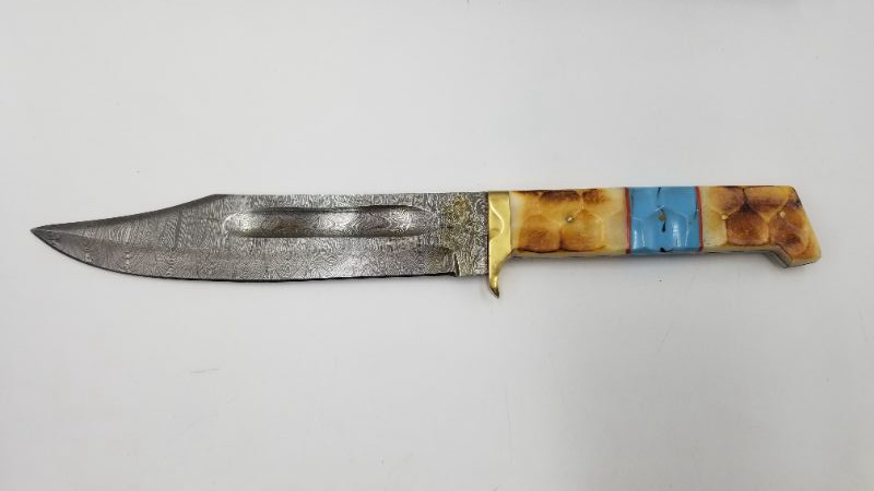 Photo 1 of 13.25 INCH DAMASCUS BURNT BO & TQ  HUNTING KNIFE NEW