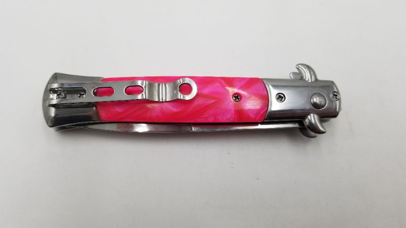Photo 3 of 3.5 INCH STILETTO PINK POCKET KNIFE WITH SAFETY SWITCH NEW 

