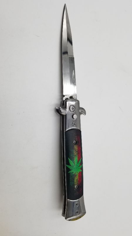 Photo 1 of HEPM LEAF DESIGN STILETTO POCKET KNIFE SAFTY SWITCH 3.75 INCH BLADE NEW