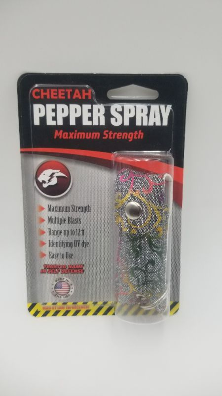Photo 2 of 2 Pack Silver Floral Cheetah Pepper Spray 8-12 Foot Stream 